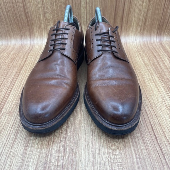 Allen Edmonds Brooklyn Light Plain Toe Derby Shoes Mens size 9.5 Brown Leather